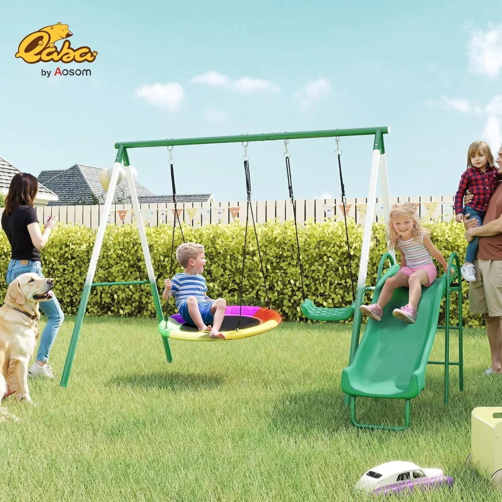 Swing Set With Adjustable Seat Saucer Swing Alloy Steel A-Frame
