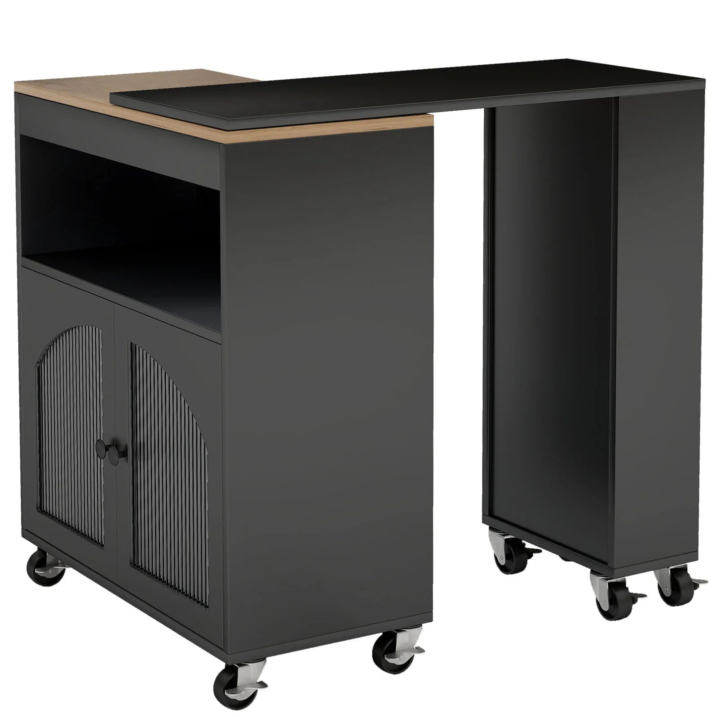 Kitchen Island On Wheels MDF Rolling Cart With LED Outlets