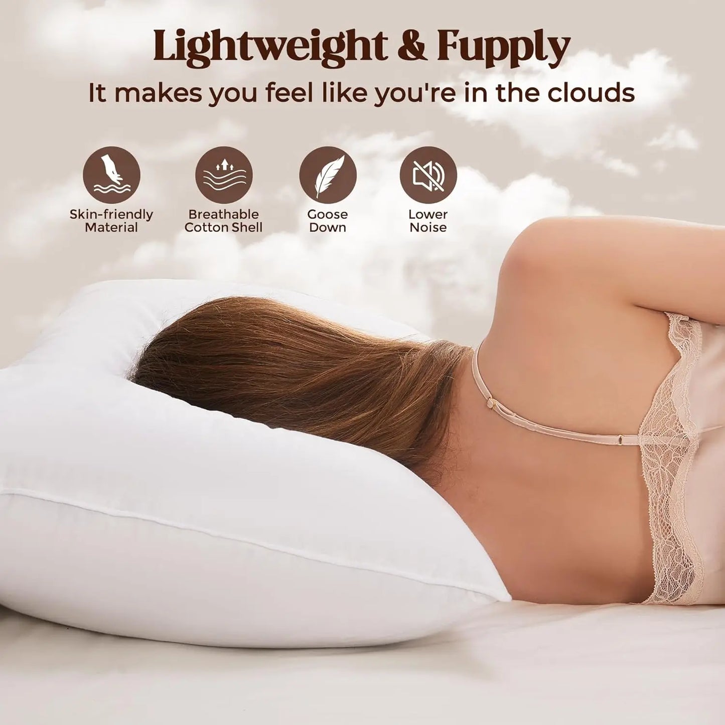 WQSPRINGCN Goose Down and Feather Pillows with Cotton Cover
