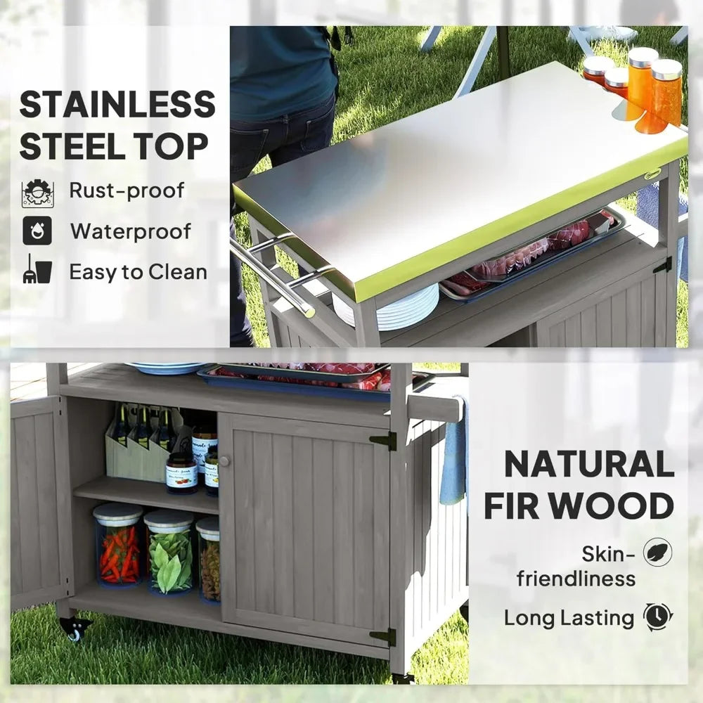Outdoor Grill Cart With Stainless Steel Top And Storage