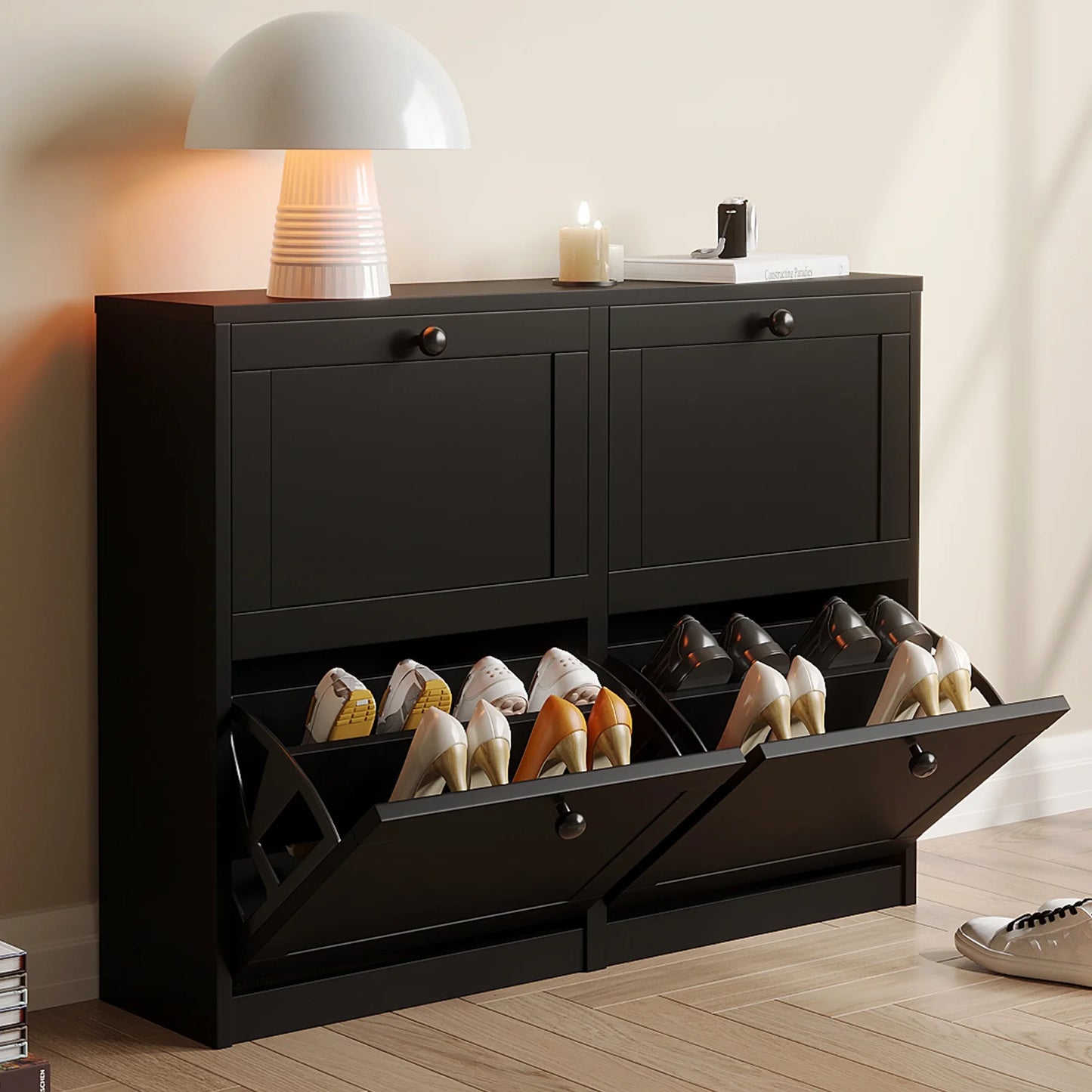 VOWNER Shoe Cabinet With Flip Drawers And Adjustable Shelf