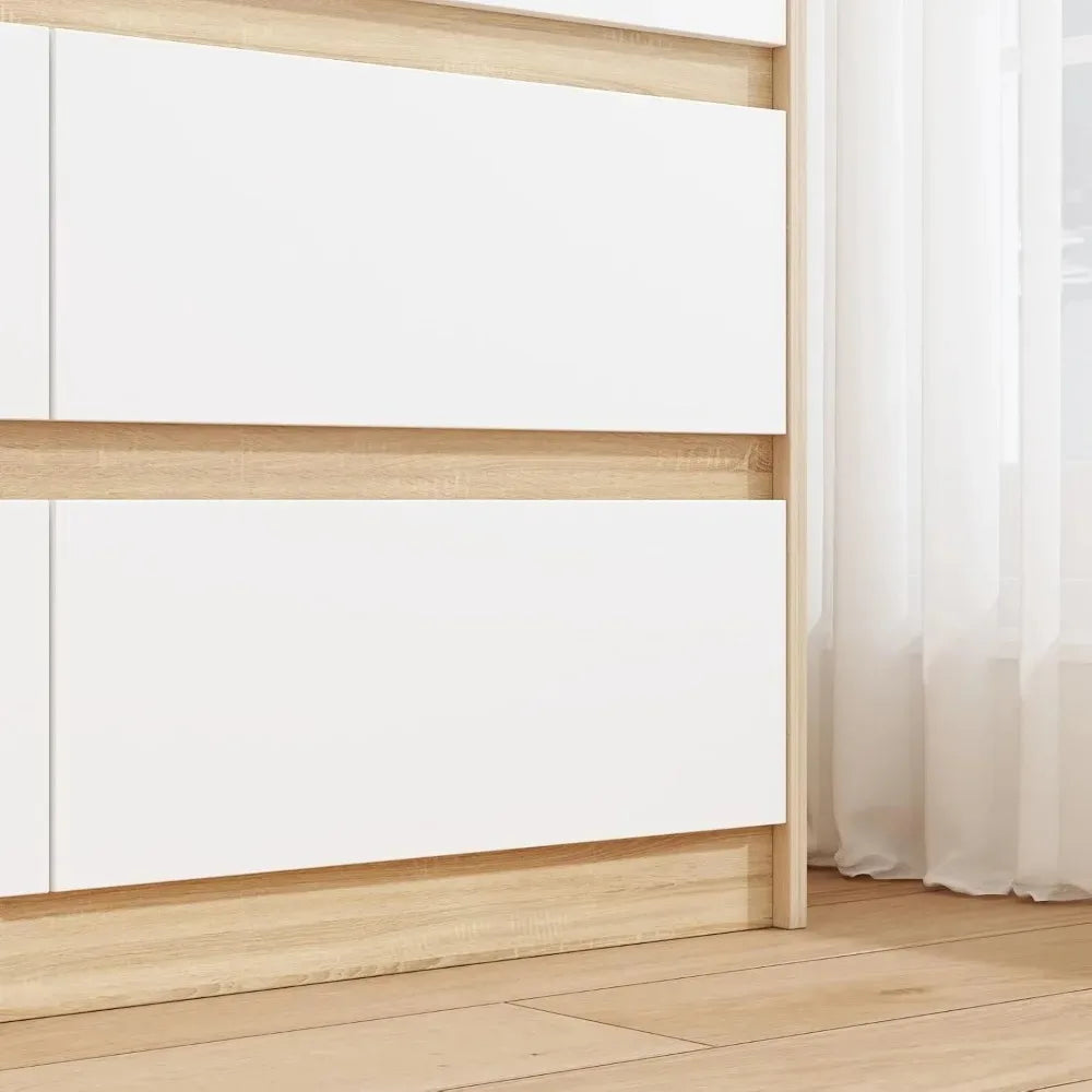 Chengwei No-Handle 9-Drawer Dresser With Oak Veneer