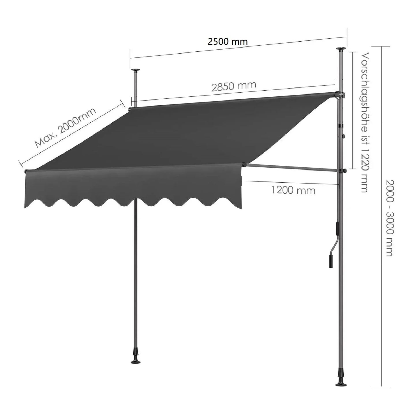 Awning Retractable Sun Shade With Hand Crank UV50 Clamp