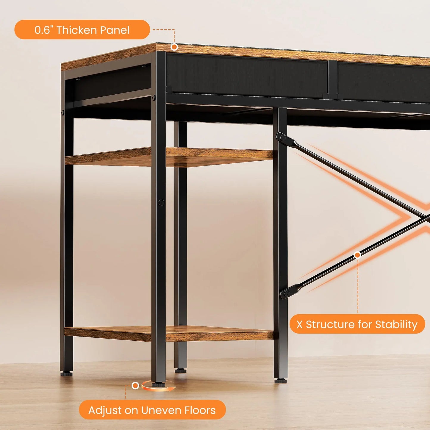 JHK Computer Desk With 6 Drawers And Storage Shelves