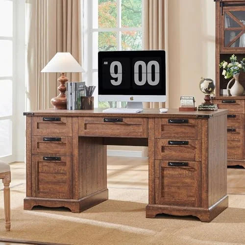 General Use Farmhouse Executive Desk With USB Charging Station