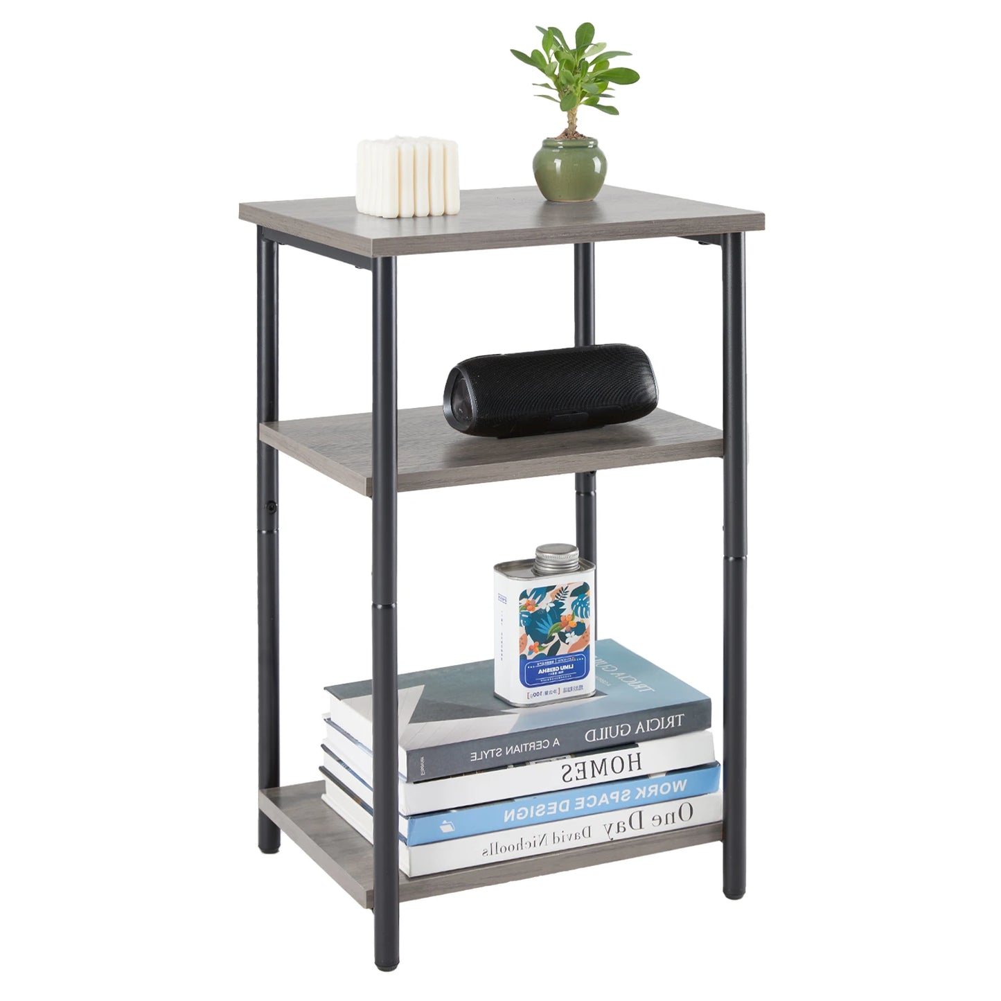 JHK End Table Three-Tier Steel Frame with Adjustable Feet Space-Saving
