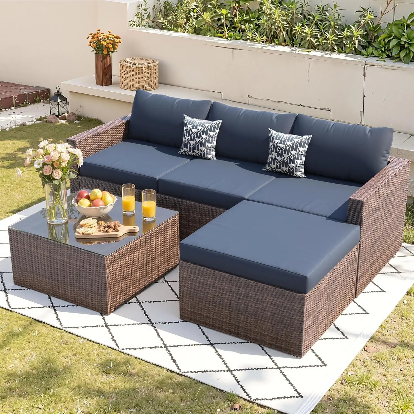 Patio Sectional Sofa With All Weather Wicker Outdoor