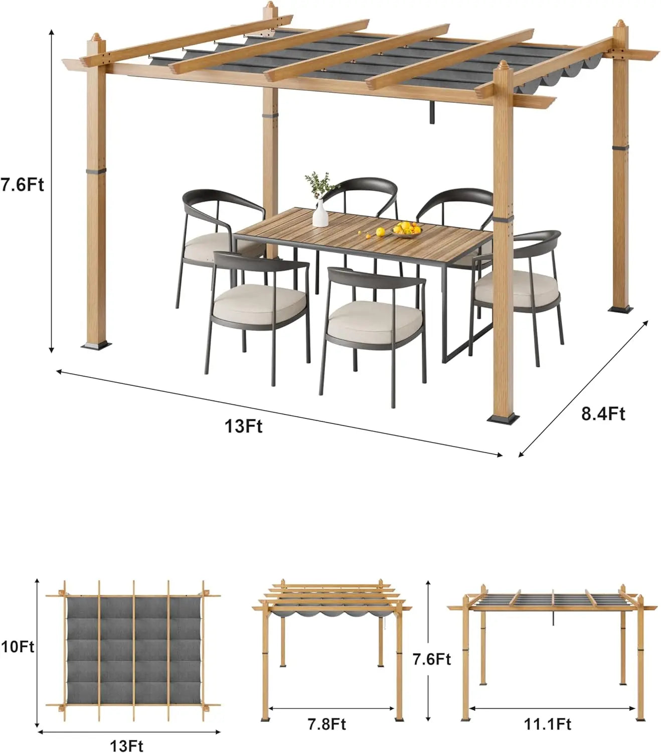 HiMISS Pergola Retractable Canopy Aluminum Alloy Frame
