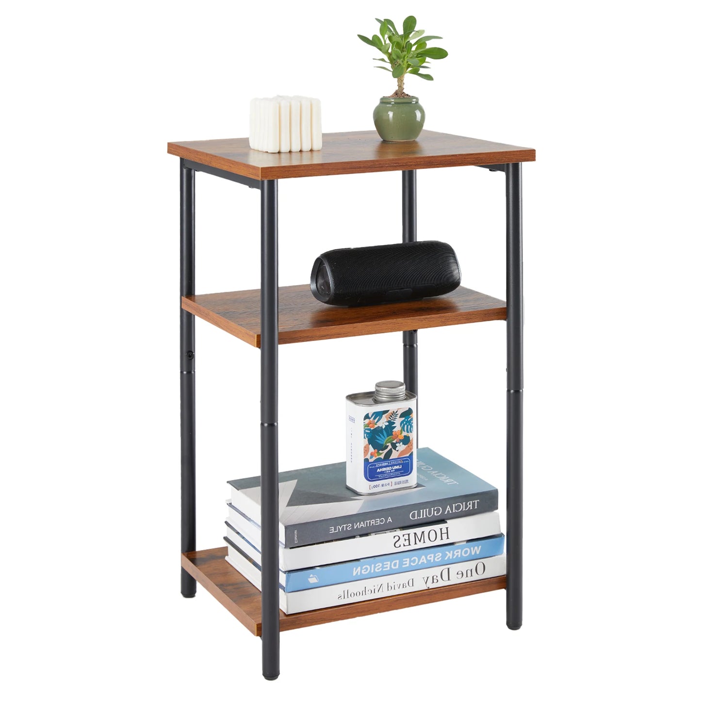 JHK End Table Three-Tier Steel Frame with Adjustable Feet Space-Saving