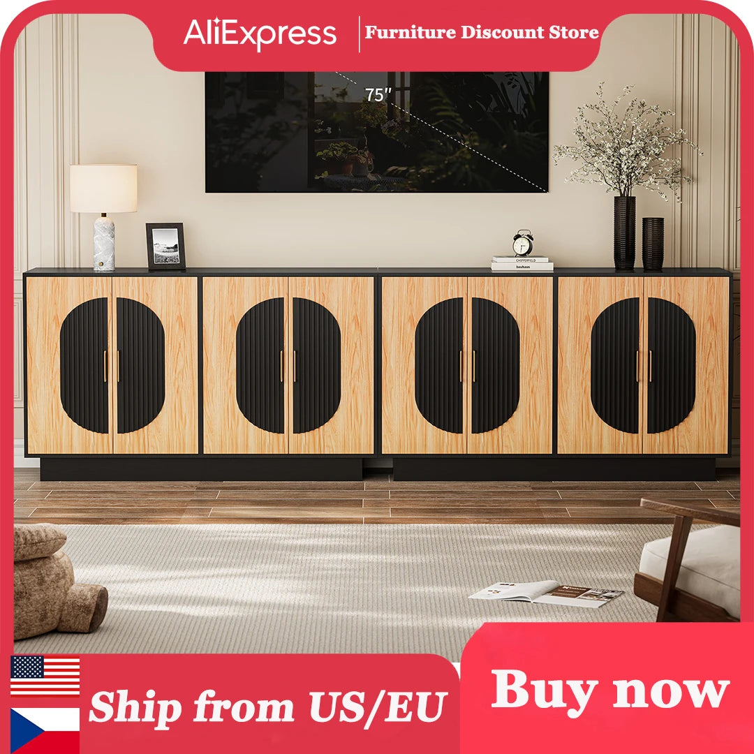 Modular Credenza Fluted Wood Storage Cabinet Living Room