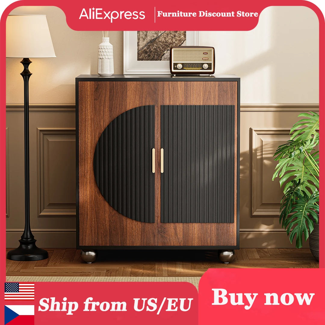 Modular Credenza Fluted Wood Storage Cabinet