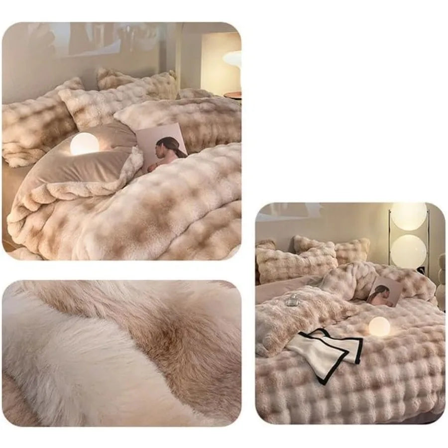 Duvet Cover Set Plush Shaggy Reversible Winter Bedding
