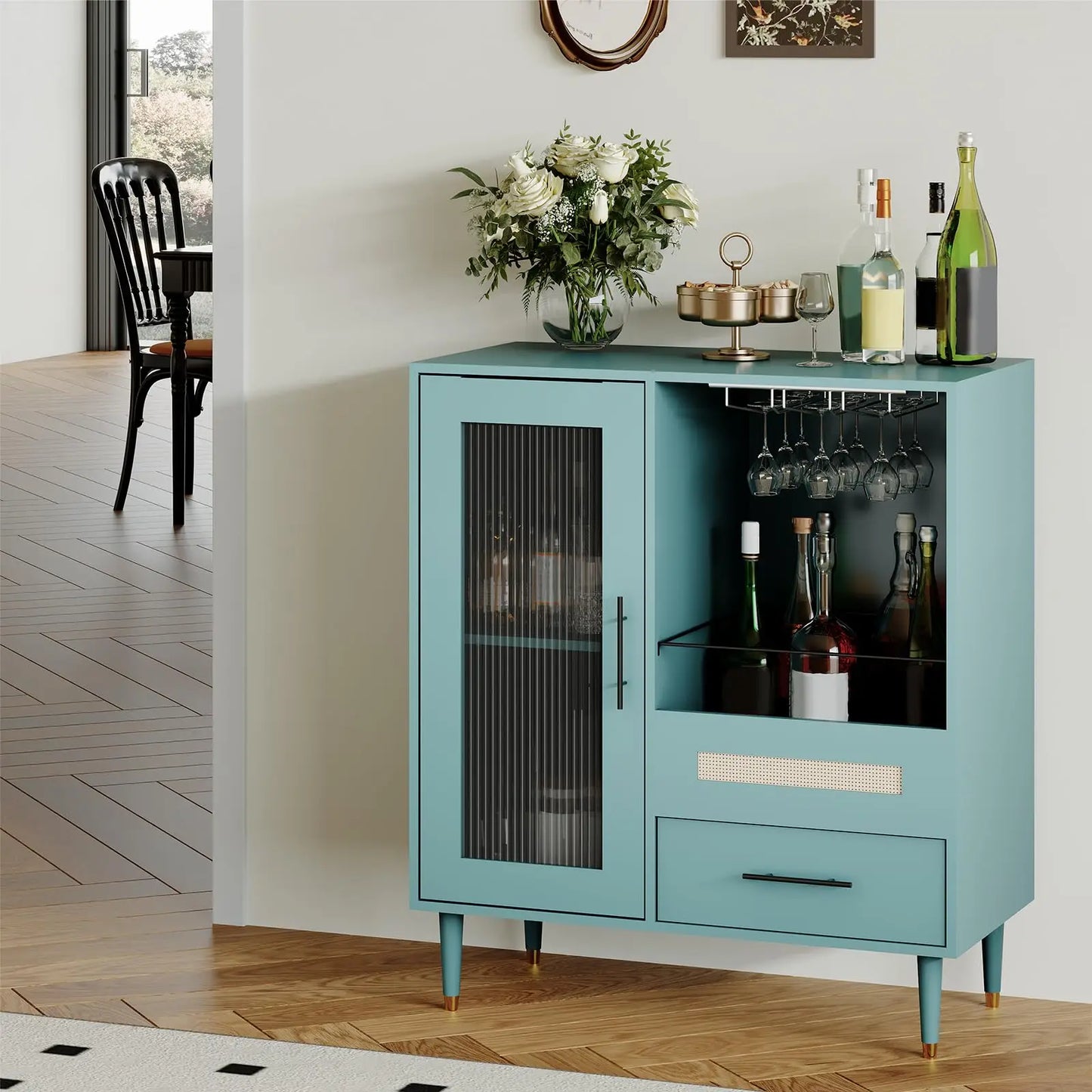 HiMISS Wine Bar Cabinet Tempered Glass Door For Living Room