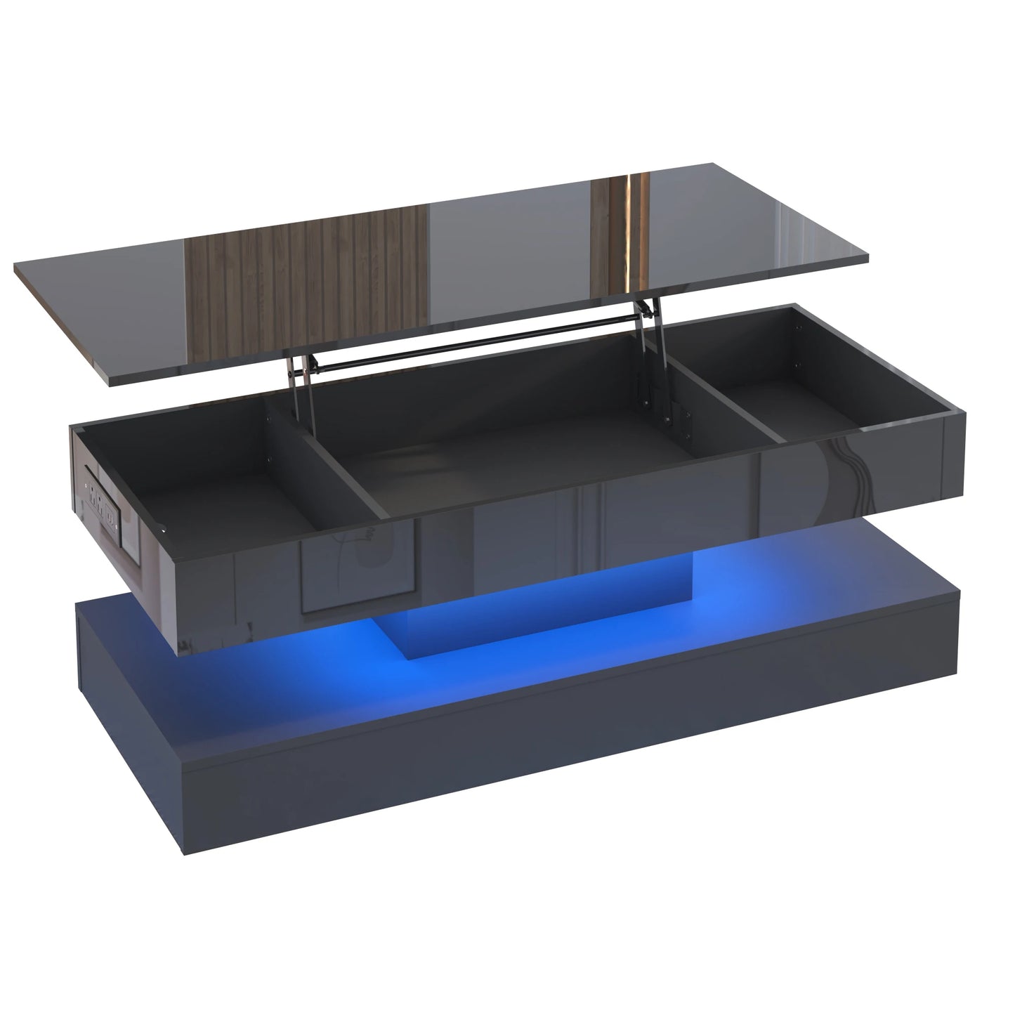 QiaoShiRen Coffee Table With LED Lighting And Open Shelf