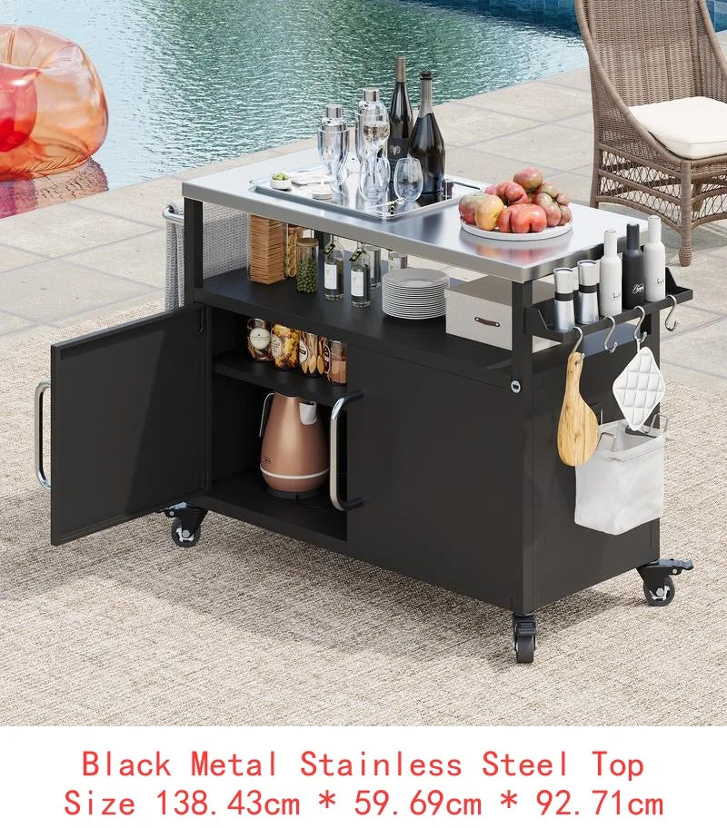 Outdoor Kitchen Island With Stainless Steel Top And Storage