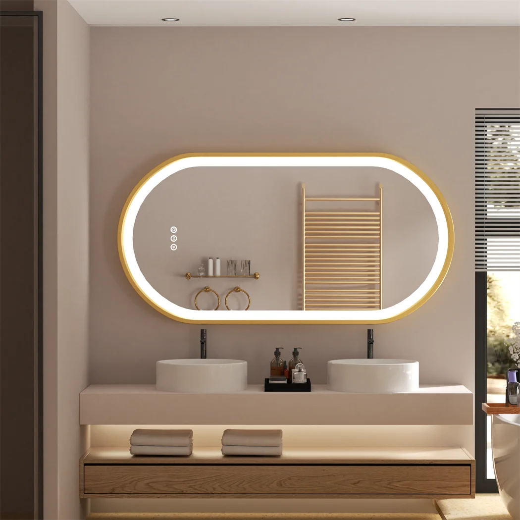 LUVODICRI Mirror Oval LED Illuminated Aluminum Frame