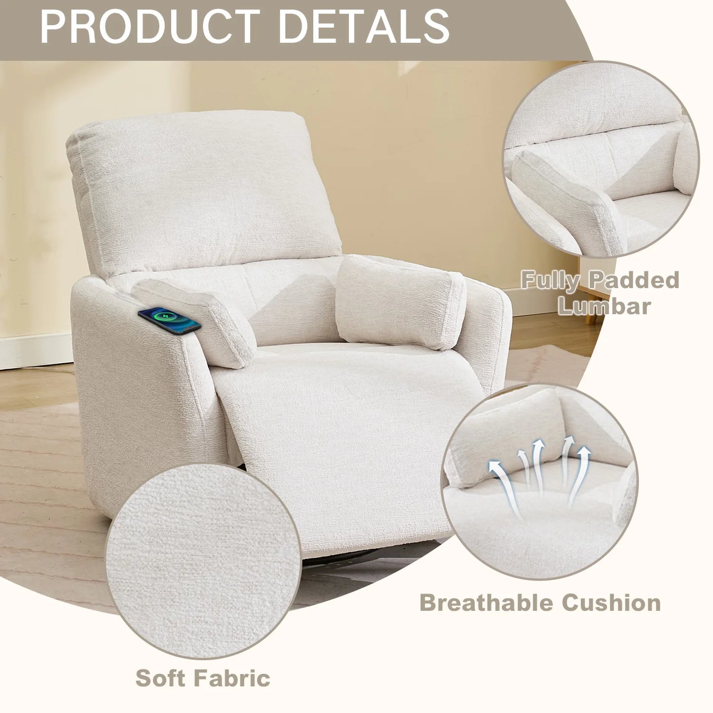 TODRAN Power Swivel Glider Recliner Extra Wide Chair