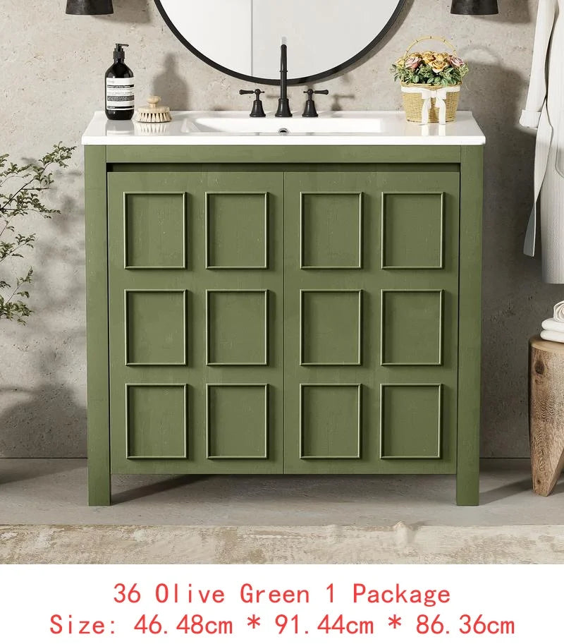 Bathroom Vanity Set With Double Ceramic Sinks And Soft-Close Doors