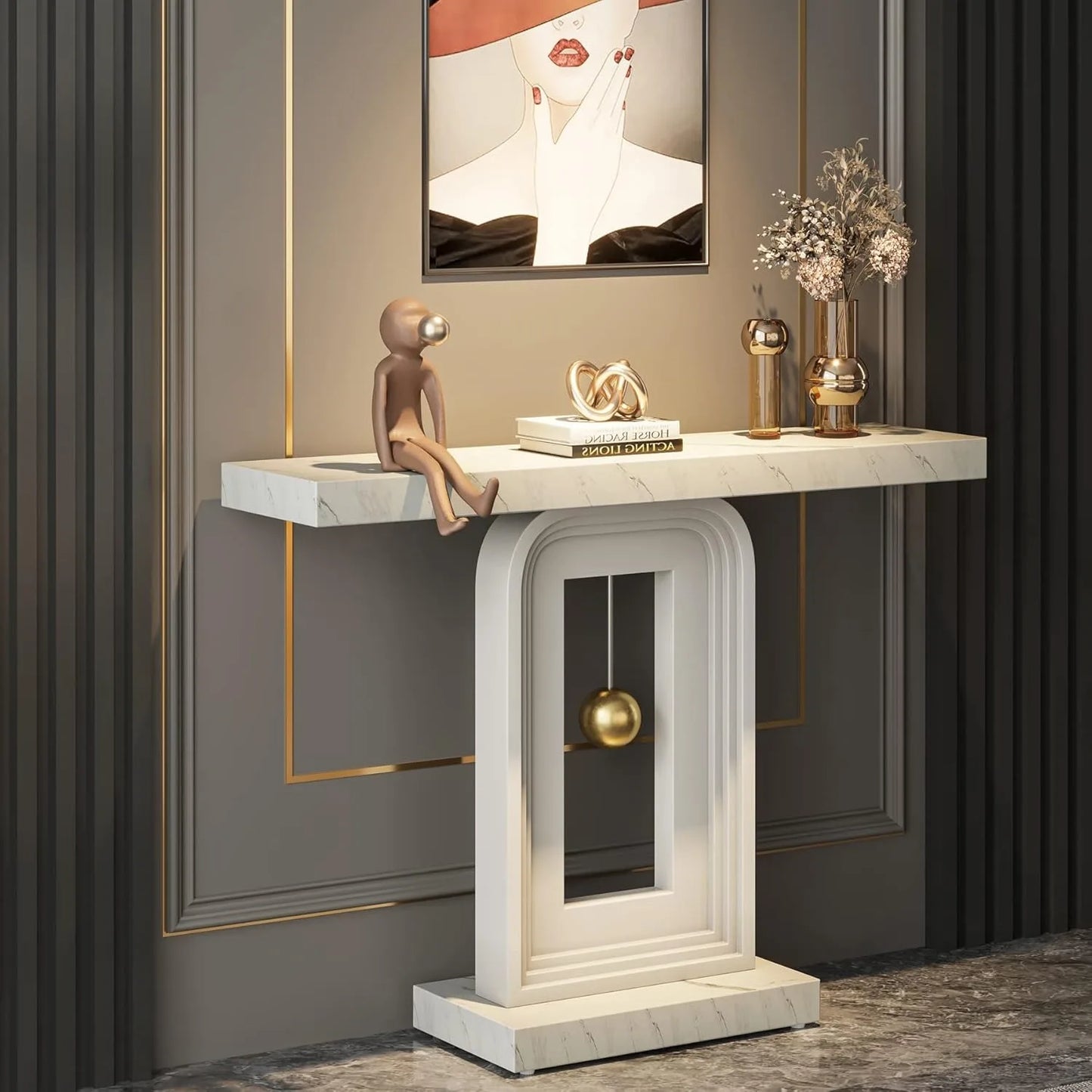 Little Tree Modern Console Table With Faux Marble Top