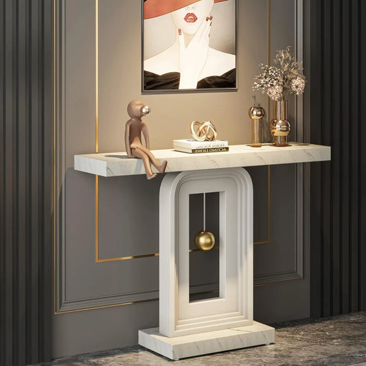 Little Tree Modern Console Table With Faux Marble Top