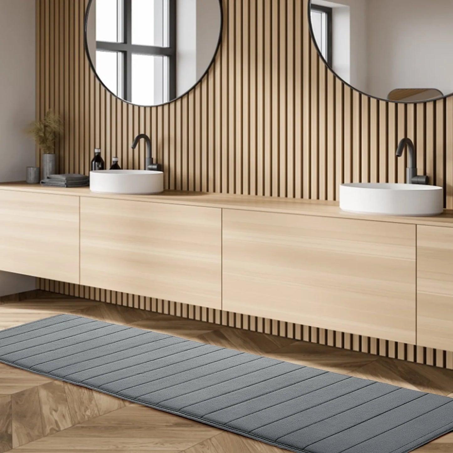 Bathroom Rug Memory Foam Striped Absorbent Eco-Friendly