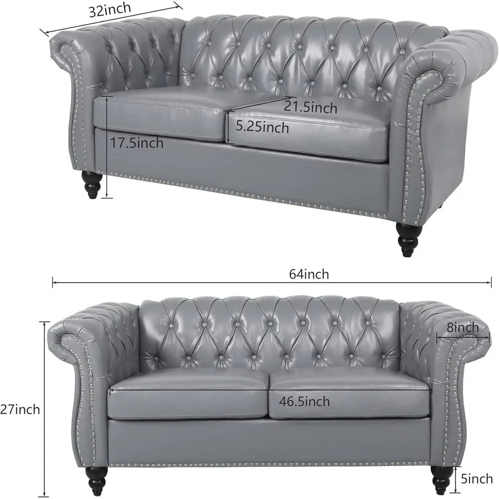 Living Room Set Leather Chesterfield Sofa With Nailhead Trim