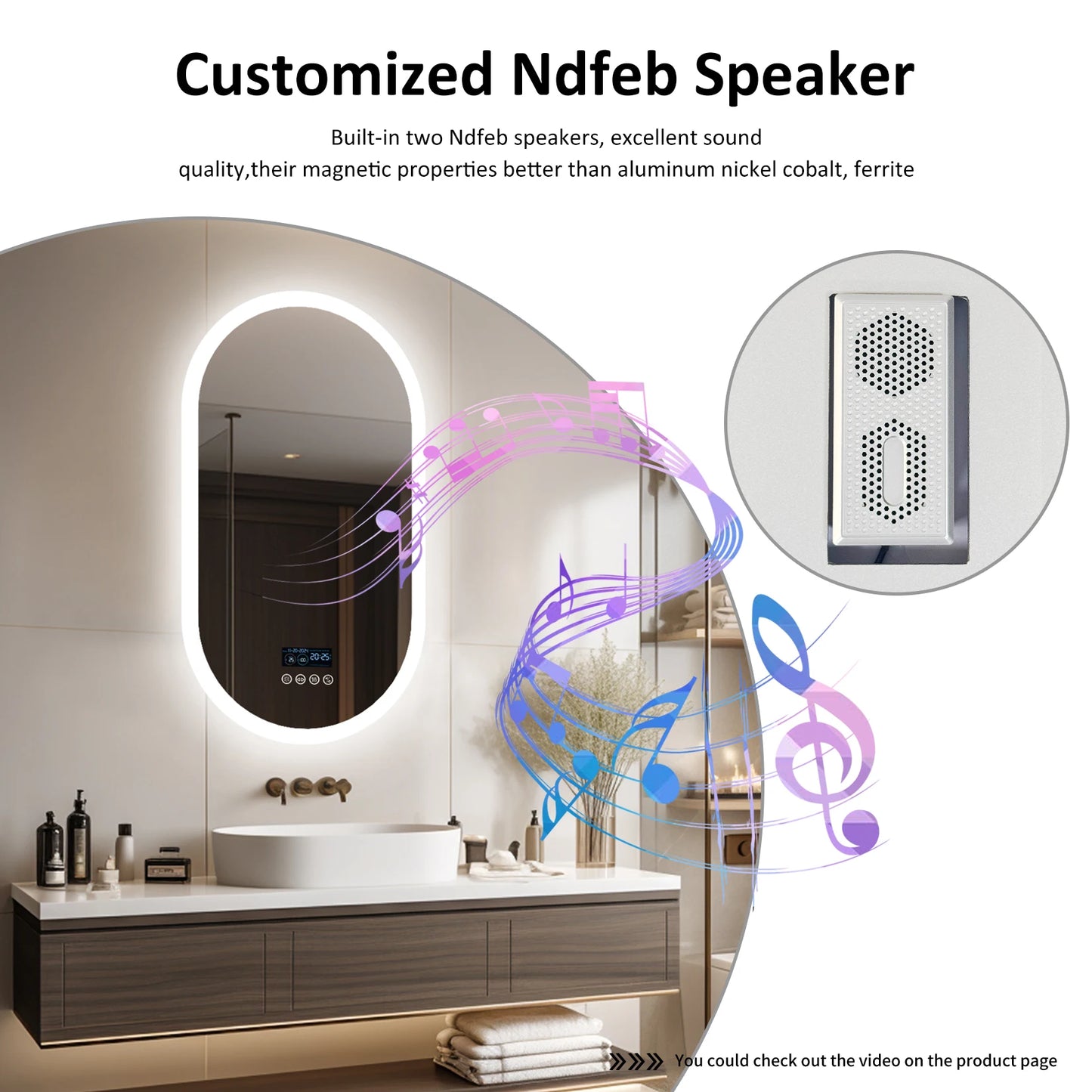 LUVODICRI Mirror Bluetooth Lighted Bathroom Vanity Backlit Anti Fog