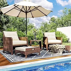 PAMAPIC 5-Piece Rattan Patio Furniture Set With Ottomans