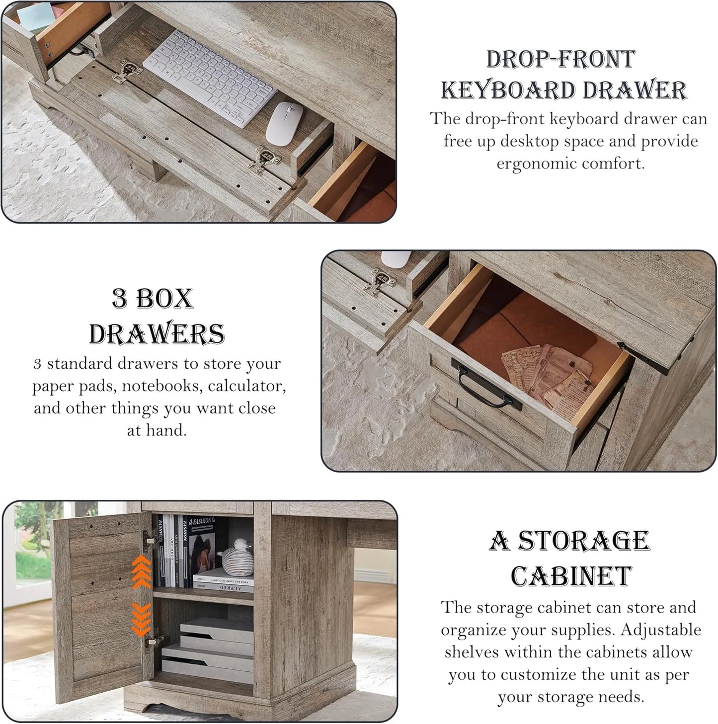 General Use Farmhouse Executive Desk With USB Charging Station
