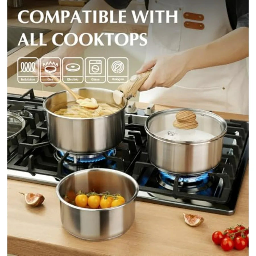 Saucepan Set Stainless Steel Tri Ply With Removable Handles