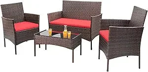 Outdoor Patio Furniture Set Rattan Wicker 4-Piece for Garden