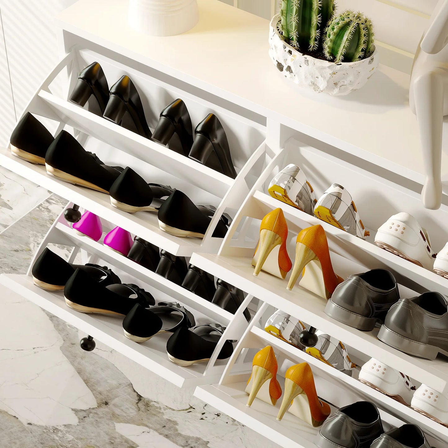 VOWNER Shoe Cabinet With Flip Drawers And Adjustable Shelf