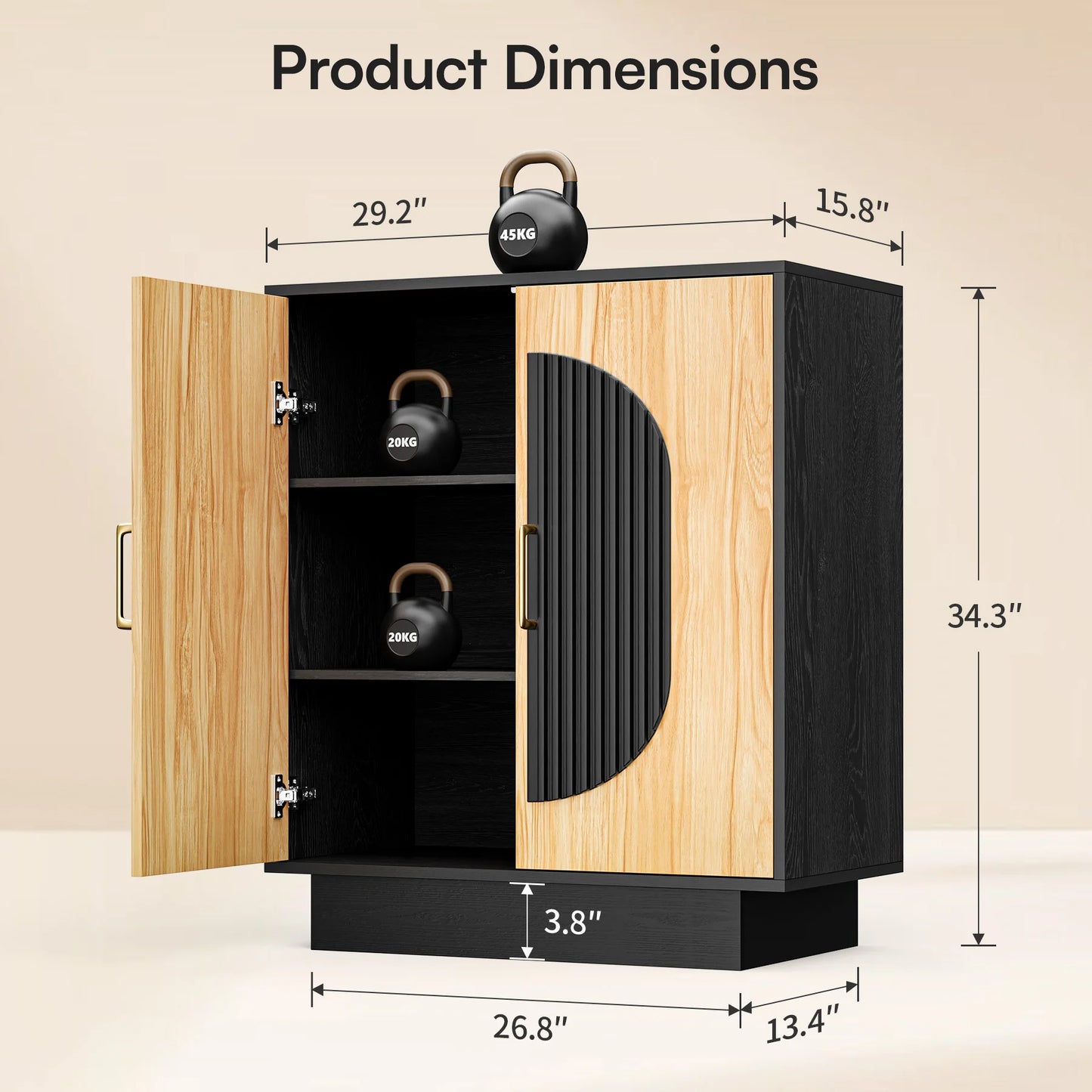 Modular Credenza Fluted Wood Storage Cabinet Living Room
