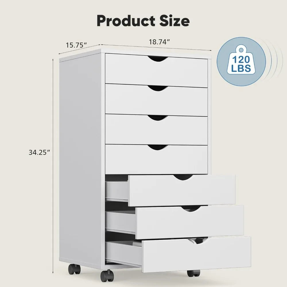 Mobile 7-Drawer File Cabinet With Wheels For Home Office Organizer