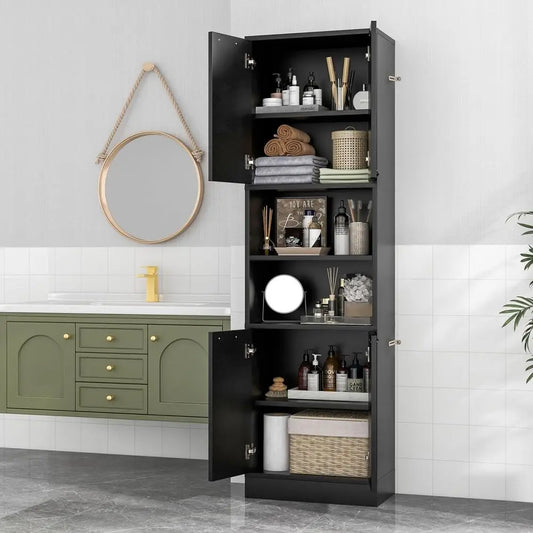 Bathroom Floor Cabinet With 4 Doors And Open Shelves