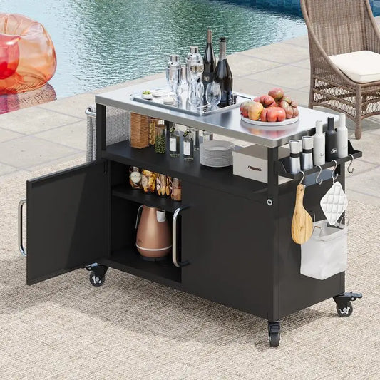 Outdoor Kitchen Island With Stainless Steel Top And Storage