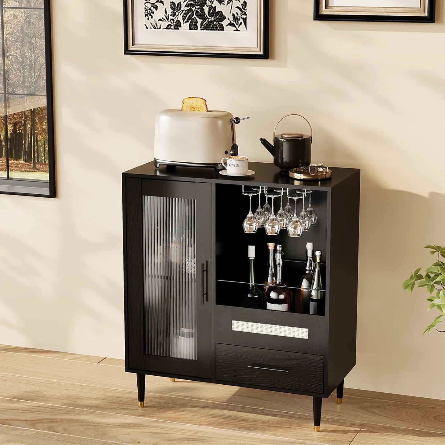 HiMISS Wine Bar Cabinet Tempered Glass Door For Living Room