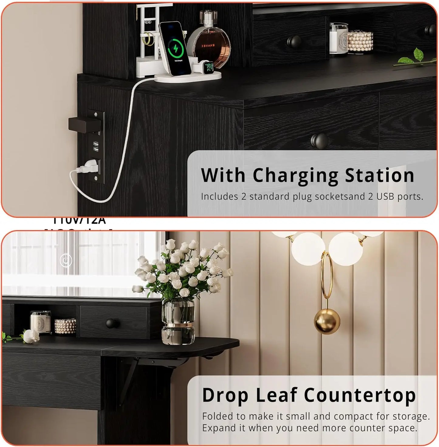 Vanity Desk With LED Mirror For Bedroom Makeup Organization