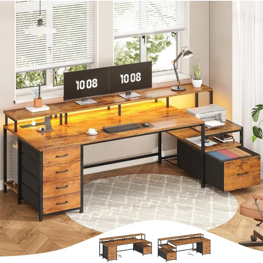 ZHUXIANG Home Office Desk With Power Outlet And Drawer