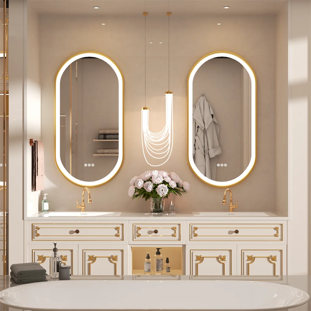 LUVODICRI Mirror Oval LED Illuminated Aluminum Frame