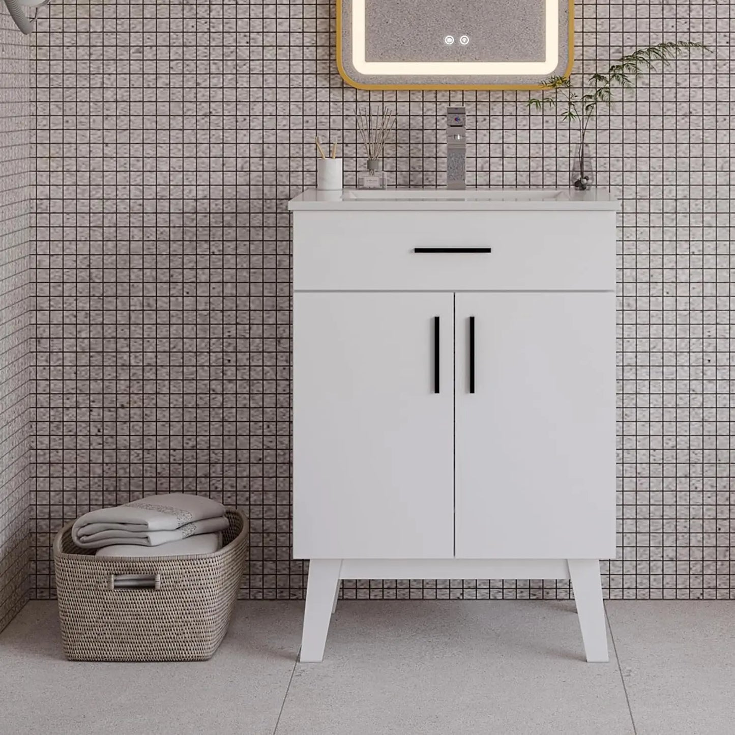 Bathroom Vanity With Sink, Modern Wood Cabinet, Two Soft-Close Doors