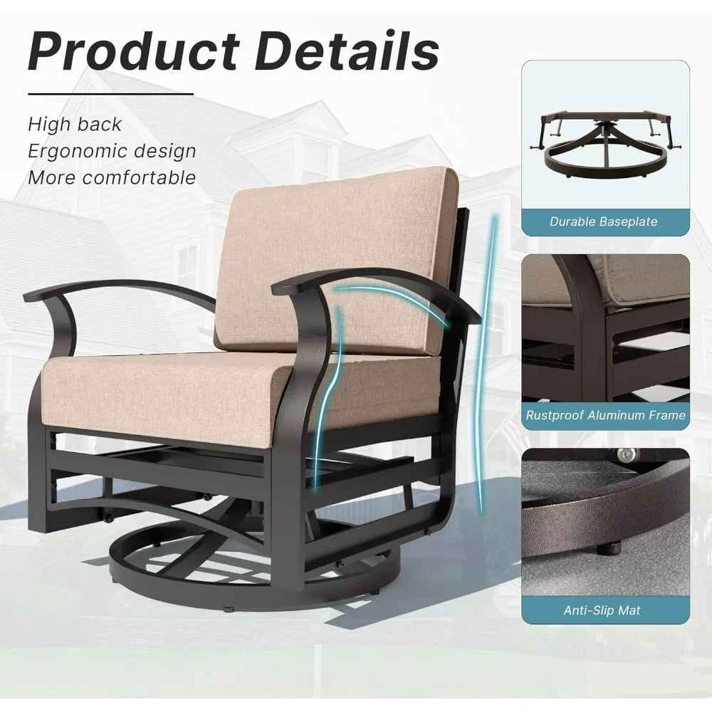 Patio Set Aluminum Swivel Rockers with Glass Table