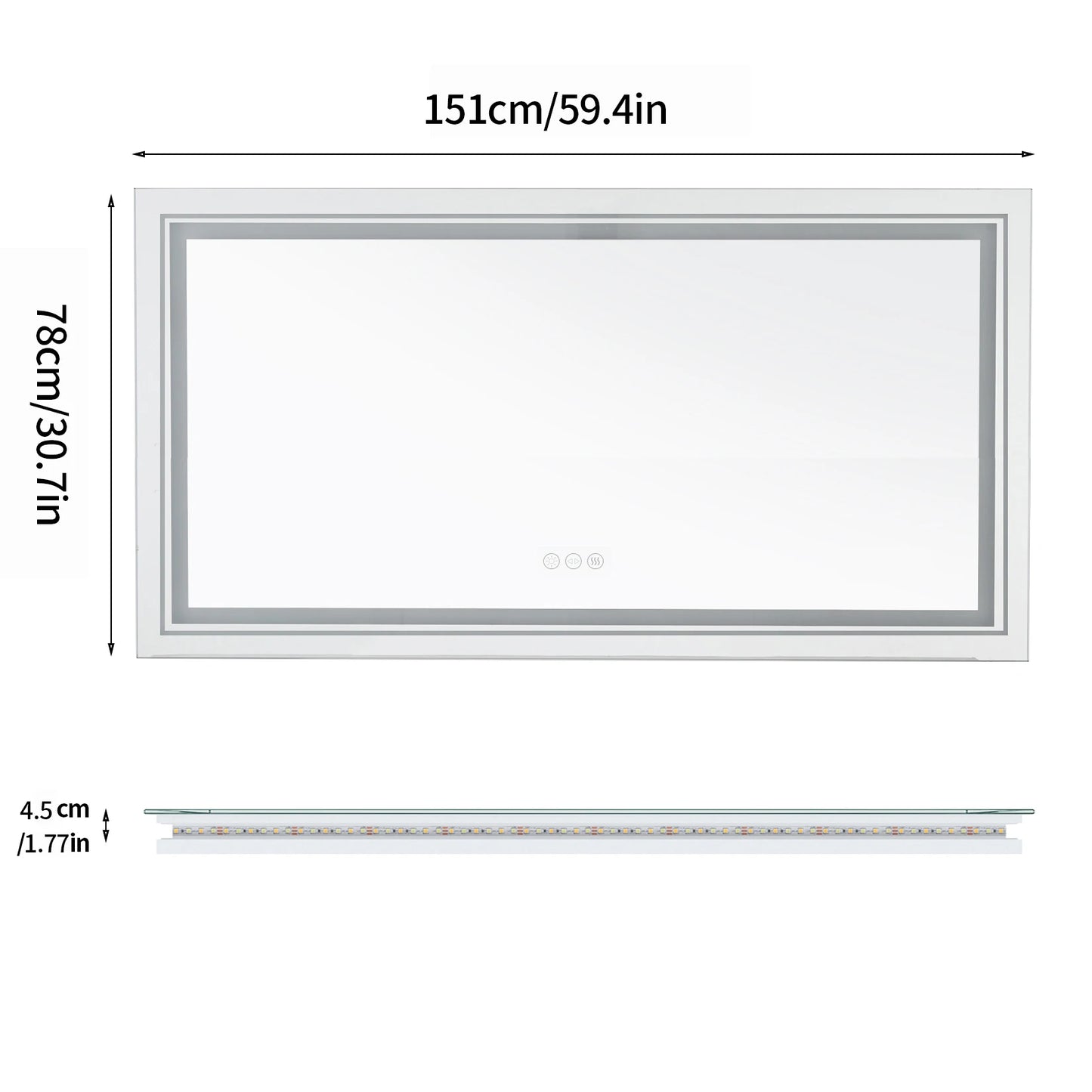 Bathroom Mirror LED Backlit Anti-Fog Wall Mounted Vanity