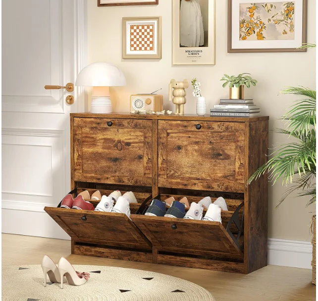 VOWNER Shoe Cabinet With Flip Drawers And Adjustable Shelf