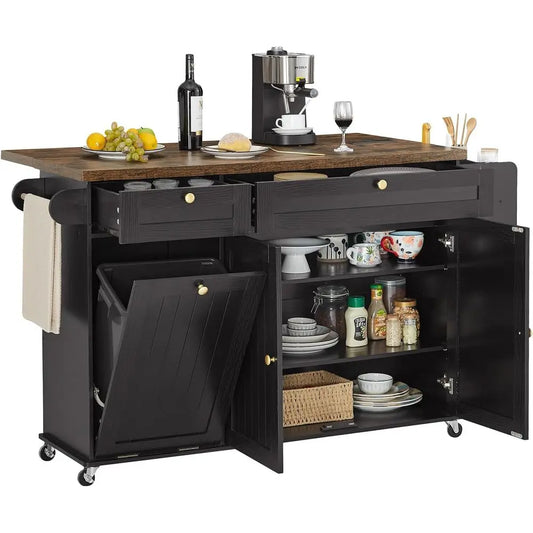 LISM Kitchen Island With Power Outlet And Drop Leaf