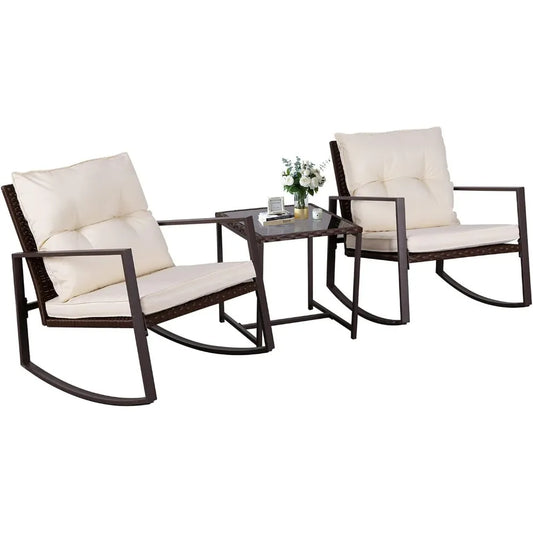 Patio Bistro Set Wicker With Glass Coffee Table Outdoor