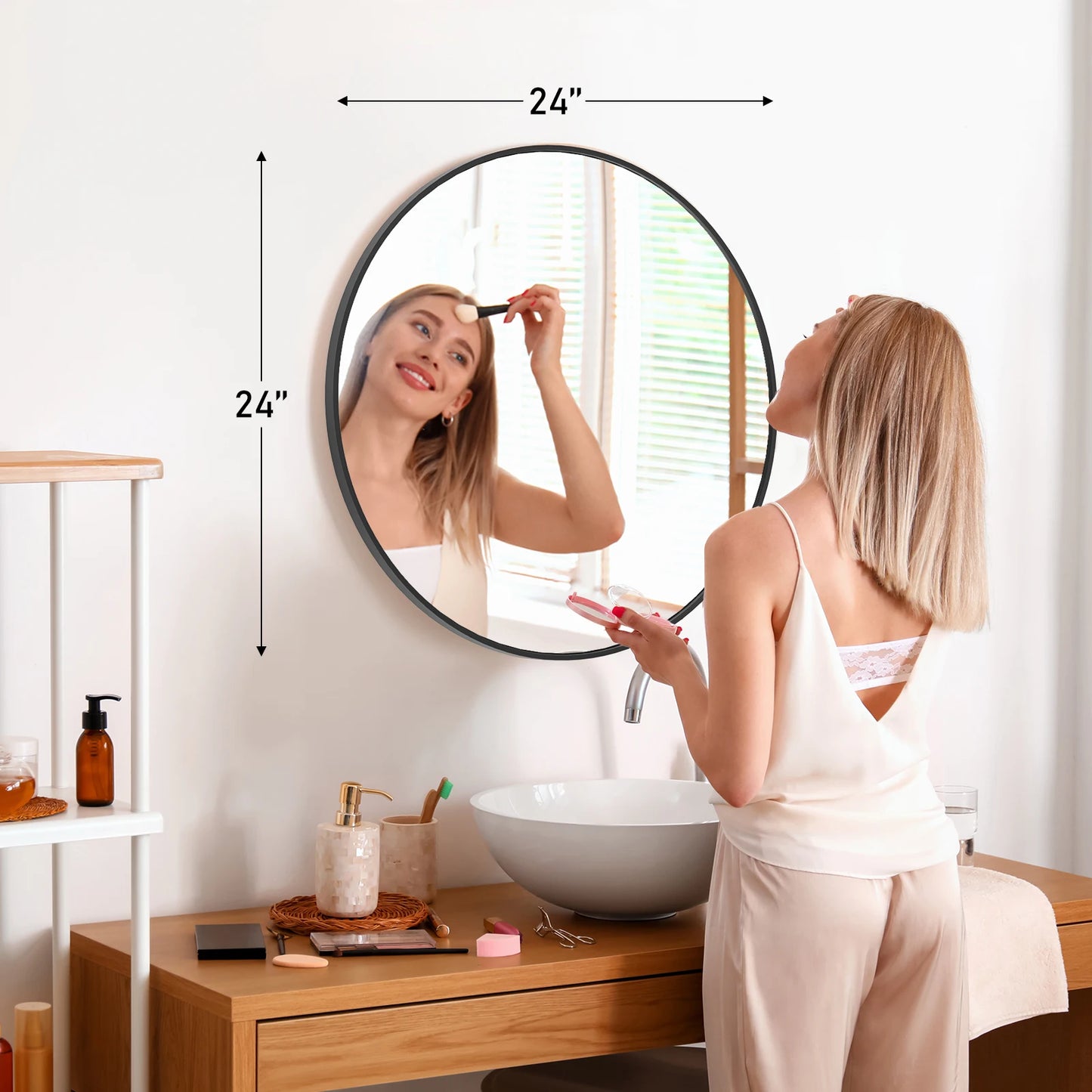 JHK Mirror Round Vanity Matte Metal Framed Wall Mirror