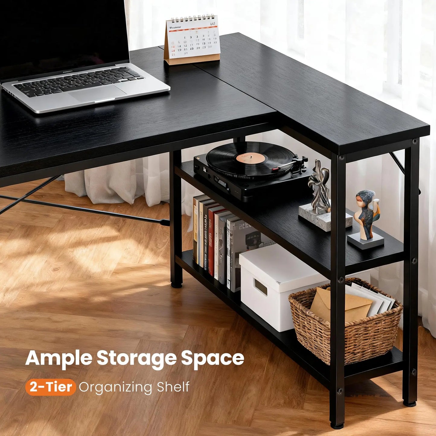 JHK L-Shaped Desk With Reversible Storage Shelves For Home Office