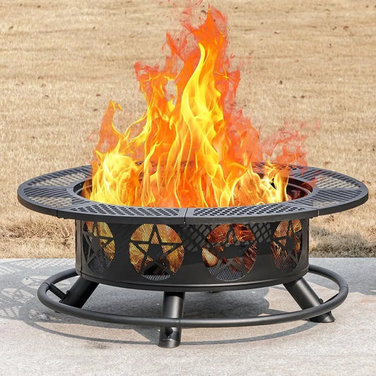 Fire Pit With 2 Grills For All Weather Outdoor Use