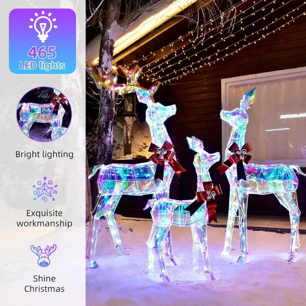 XMSJ Outdoor Christmas Reindeer Family 3-Piece Lighted Set